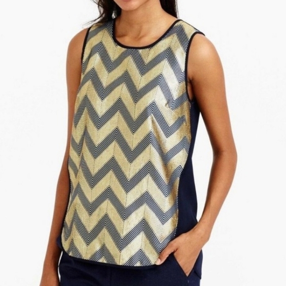 NWOT J. Crew 10 Modern Contemporary Glam Metallic Chevron Wool Sleeveless Top - Picture 2 of 13